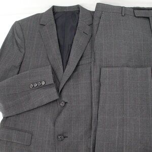 Z Zegna Suit Mens 38R Wool 33x31 windowpane Slim Fit Drop 8 Plaid gray 2 piece